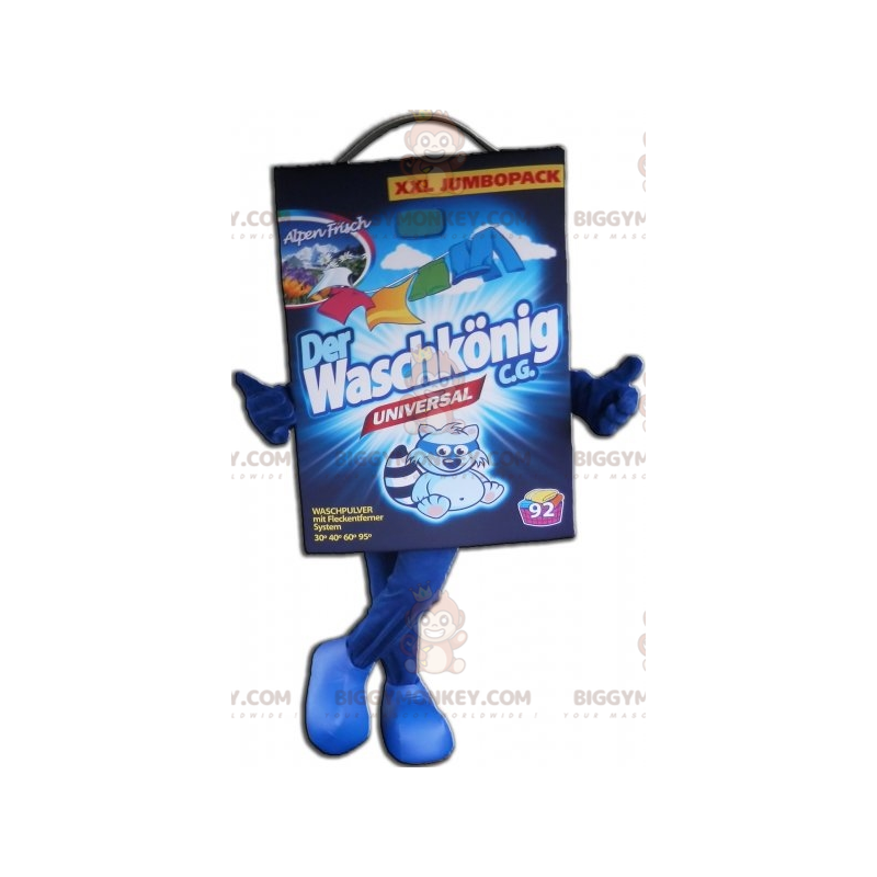 Costume de mascotte BIGGYMONKEY™ de lessive de carton bleu de