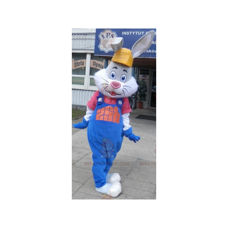 Costume de mascotte BIGGYMONKEY™ de lapin gris et blanc avec