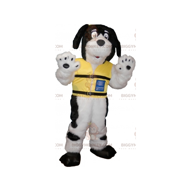 Costume de mascotte BIGGYMONKEY™ de chien poilu noir et blanc