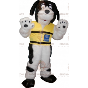 BIGGYMONKEY™ maskotkostume Sort og hvid behåret hund med gul