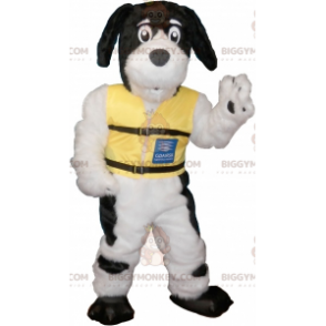 BIGGYMONKEY™ Maskotdräkt Svart och vit hårig hund med gul väst