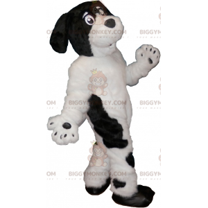Söt lurvig vit och svart hund BIGGYMONKEY™ maskotdräkt -