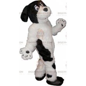 Bonito disfraz de mascota de perro blanco y negro peludo
