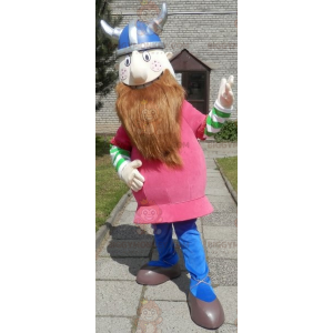 Bebaarde Viking BIGGYMONKEY™ mascottekostuum gekleed in roze -