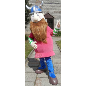 Skäggig Viking BIGGYMONKEY™ maskotdräkt klädd i rosa -
