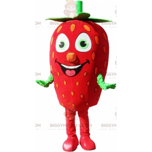 Jätte Strawberry BIGGYMONKEY™ Maskotdräkt. Röd och grön frukt
