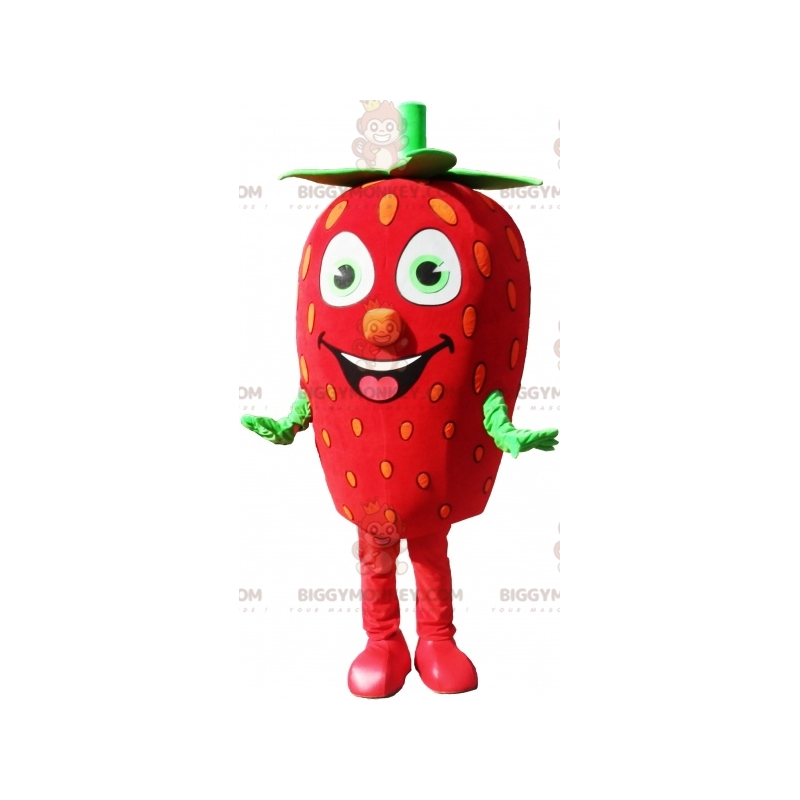 Giant Strawberry BIGGYMONKEY™ maskottiasu. Punainen ja vihreä