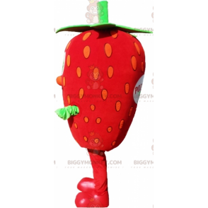 Jätte Strawberry BIGGYMONKEY™ Maskotdräkt. Röd och grön frukt