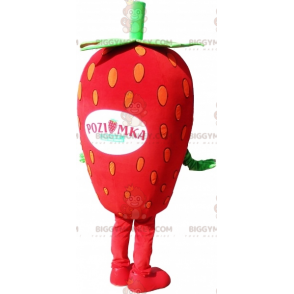 Kæmpe jordbær BIGGYMONKEY™ maskotkostume. Rød og grøn frugt