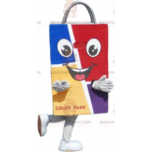 Colorful paper bag BIGGYMONKEY™ mascot costume. Shopping bag –