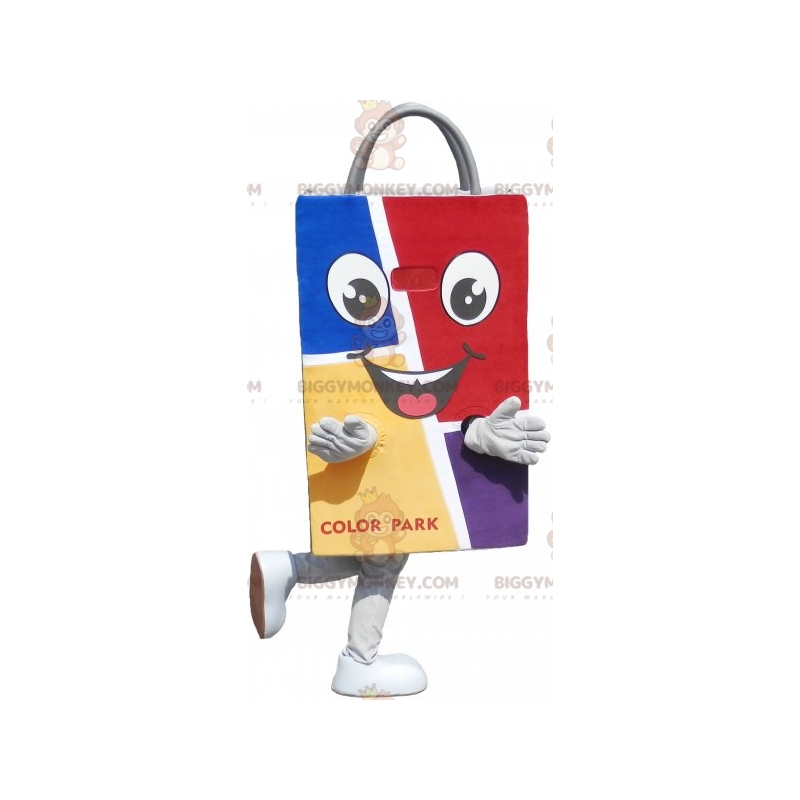 Colorful paper bag BIGGYMONKEY™ mascot costume. Shopping bag –