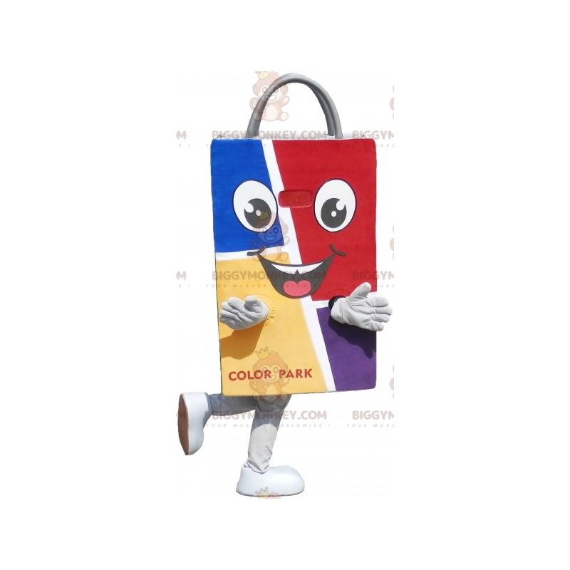 Kleurrijk papieren zak BIGGYMONKEY™ mascottekostuum. Plastic