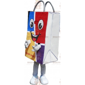 Colorful paper bag BIGGYMONKEY™ mascot costume. Shopping bag –