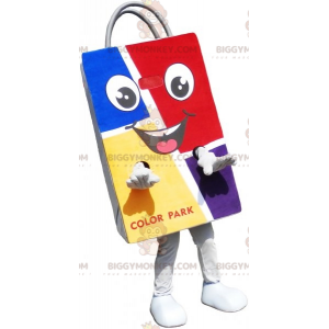 Colorful paper bag BIGGYMONKEY™ mascot costume. Shopping bag –