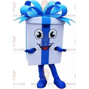 Giant White Gift BIGGYMONKEY™ Mascot Costume with Blue Ribbon –