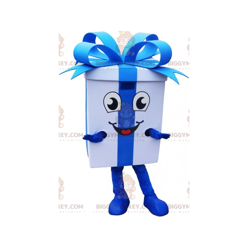 Giant White Gift BIGGYMONKEY™ Mascot Costume with Blue Ribbon –