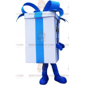 Giant White Gift BIGGYMONKEY™ Mascot Costume with Blue Ribbon -