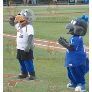 Duo de mascottes BIGGYMONKEY™ d'aigles d'oiseaux gris en tenue