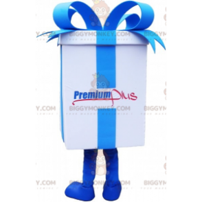 Giant White Gift BIGGYMONKEY™ Mascot Costume with Blue Ribbon -