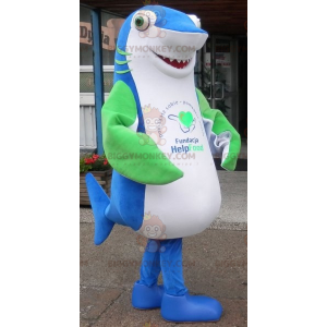 Costume da mascotte BIGGYMONKEY™ squalo blu bianco e verde