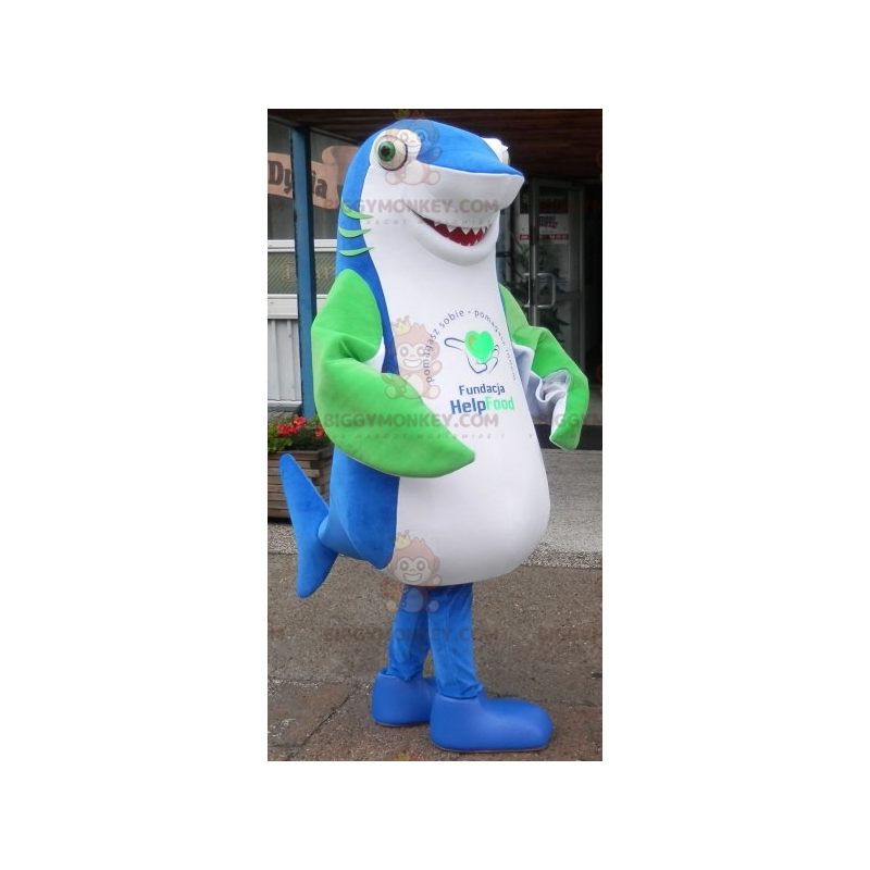 Disfraz de mascota gigante e impresionante tiburón azul, blanco