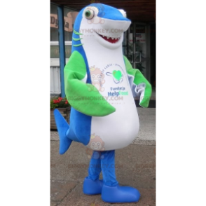 Disfraz de mascota gigante e impresionante tiburón azul, blanco