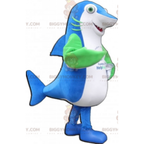 Costume da mascotte BIGGYMONKEY™ squalo blu bianco e verde