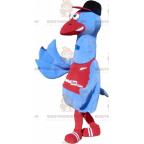 Blue Bird BIGGYMONKEY™ mascottekostuum in sportkleding.