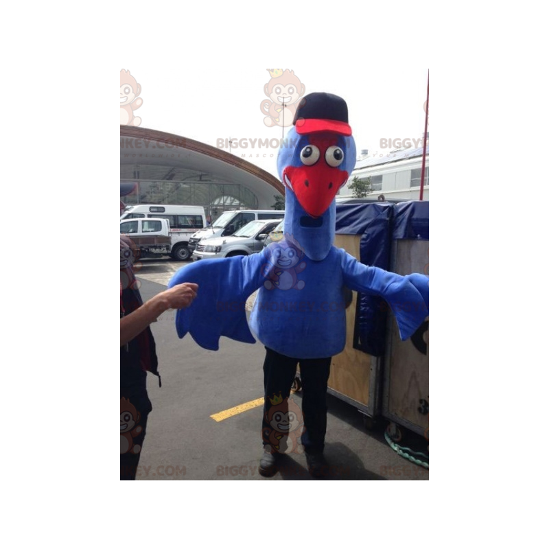 Costume de mascotte BIGGYMONKEY™ d'oiseau bleu et rouge géant.