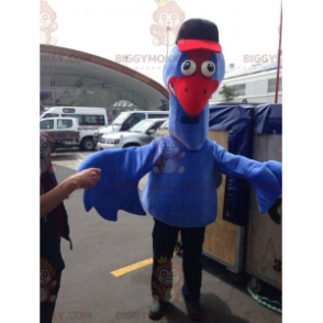 Costume de mascotte BIGGYMONKEY™ d'oiseau bleu et rouge géant.