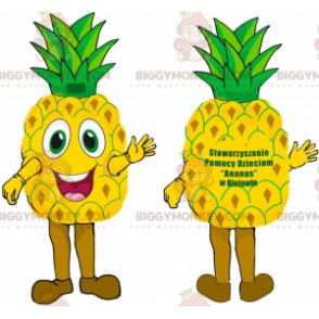 Meget smilende kæmpe gul og grøn ananas BIGGYMONKEY™ maskot