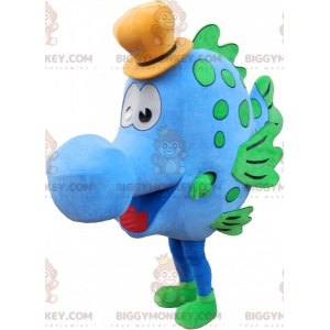 Blauwe en groene vis BIGGYMONKEY™ mascottekostuum met hoed -