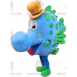 Costume de mascotte BIGGYMONKEY™ de poisson bleu et vert avec