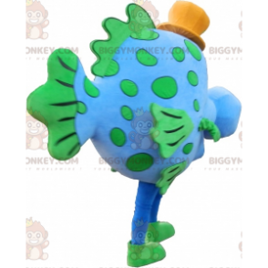 Blauwe en groene vis BIGGYMONKEY™ mascottekostuum met hoed -