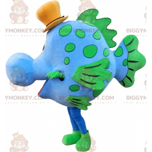 Blauwe en groene vis BIGGYMONKEY™ mascottekostuum met hoed -