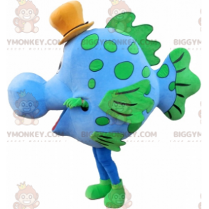 Blauwe en groene vis BIGGYMONKEY™ mascottekostuum met hoed -