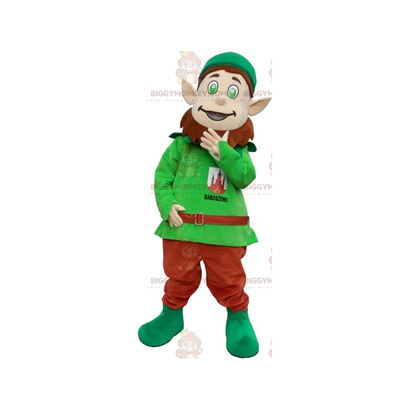 Traje de mascote de duende verde BIGGYMONKEY™ com barba e