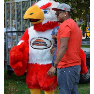 Costume da mascotte gigante peloso avvoltoio rosso e bianco