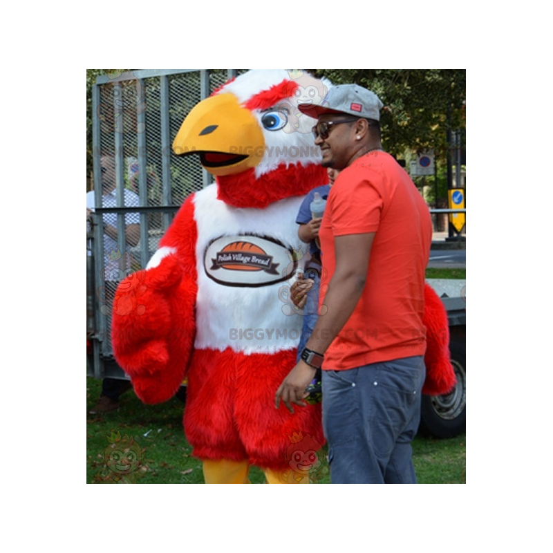 Disfraz de mascota gigante buitre rojo y blanco peludo