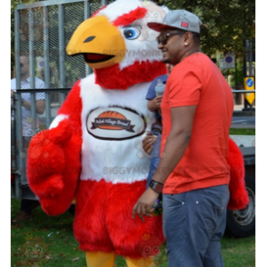 Costume da mascotte gigante peloso avvoltoio rosso e bianco