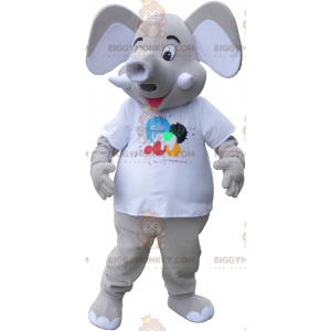 BIGGYMONKEY™ maskotkostume af kæmpegrå elefant iført hvid