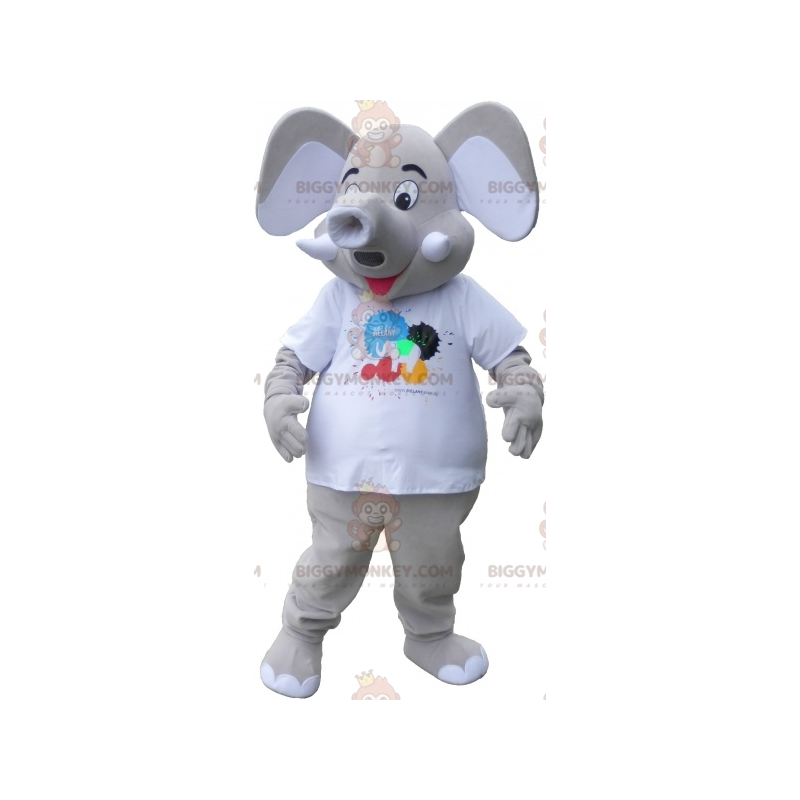 BIGGYMONKEY™ Mascot Costume of Giant Gray Elephant Wearing