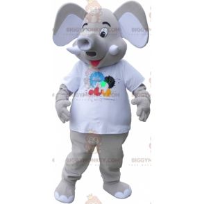 Kostium maskotki BIGGYMONKEY™ wielkiego szarego słonia w białej