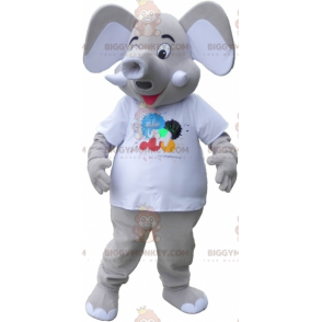 Traje de mascote BIGGYMONKEY™ de elefante cinza gigante