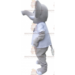 BIGGYMONKEY™ Mascot Costume of Giant Gray Elephant Wearing