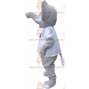 Traje de mascote BIGGYMONKEY™ de elefante cinza gigante