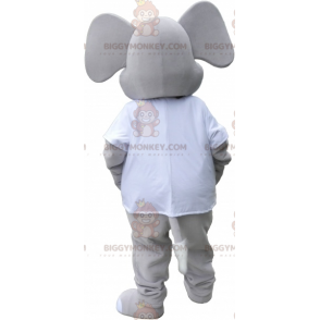 Traje de mascote BIGGYMONKEY™ de elefante cinza gigante