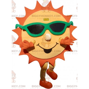 Costume de mascotte BIGGYMONKEY™ de soleil jaune et orange avec