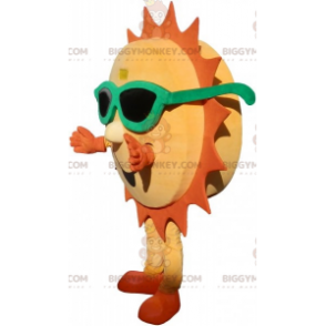BIGGYMONKEY™ Maskotdräkt Gul och orange sol med solglasögon -