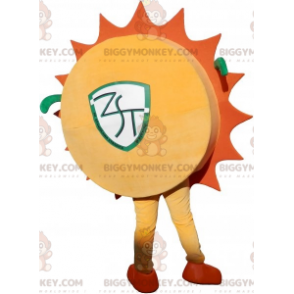 Costume de mascotte BIGGYMONKEY™ de soleil jaune et orange avec